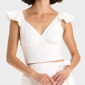 Women's Ruffle Sleeve Woven Halter Top A New Day White Size Medium
